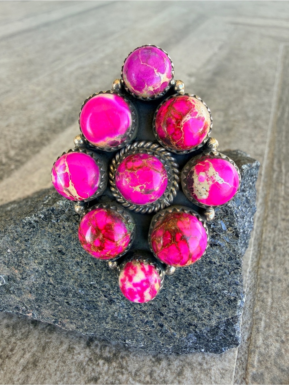 Pink Sea Sediment Jasper Cluster Ring - Sterling Silver